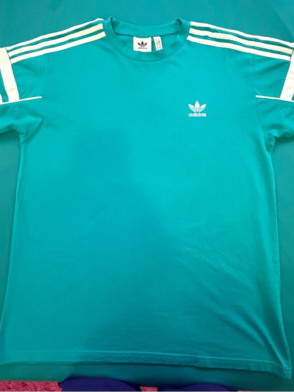 adidas Teal Short Sleeve Crewneck Tee with White Stripes
